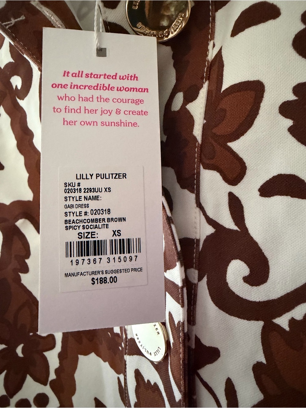 Lilly Pulitzer White Dress with Brown Floral Print - Picture 3 of 3
